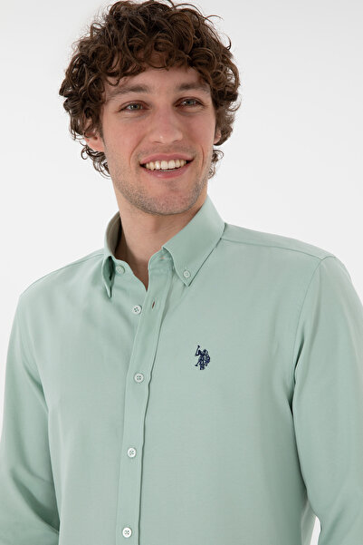 U.S. Polo Assn. Erkek Su Yeşili Uzun Kollu Basic Gömlek 50306338-VR048