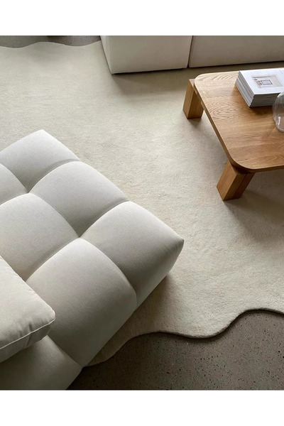 LİNOS HOME Krem Özel Dekoratif Dalgalı Modern Halı Peluş Halı Kaymaz Taban Yı...