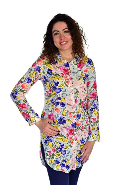 Enisse Kadın Gül Desen Viscon Gömlek BGL-ST04241