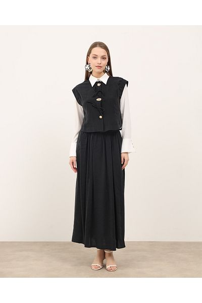 Molly Nelly Women's Summer Tie-Up Black Vest Skirt Suit