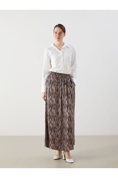 LC Waikiki Lcw Grace Beige Patterned A-Line Women's Skirt with Elastic Waist