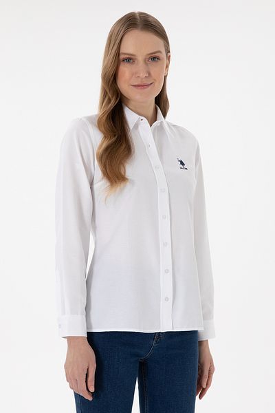 U.S. Polo Assn. Cămașă de bază albă cu mânecă lungă de damă 50298095 -VR013