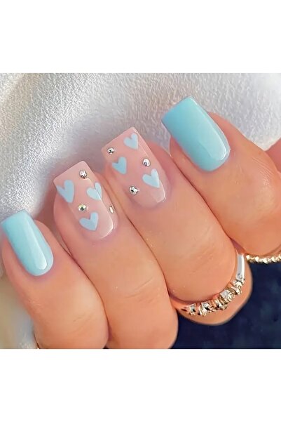 Accessories Vanilla Avenue Mavi Kısa Kare Kalp Desenli Işıltılı Kendinden Yap...