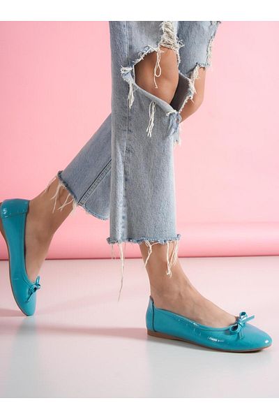 Shoescloud Balerini de damă din piele naturală cu fundă
