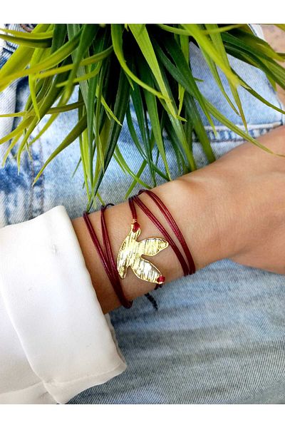 ZeynDesign Seagull Claret Red Leather Wrap Multiple Bracelet