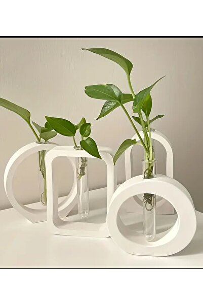 LAURELWOOD Laurel-wood Beton Vazo,kuru Çiçeklik Vazo,dekoratif Vazo 4'lü Set(4 ADET CAM TÜP DAHİL)