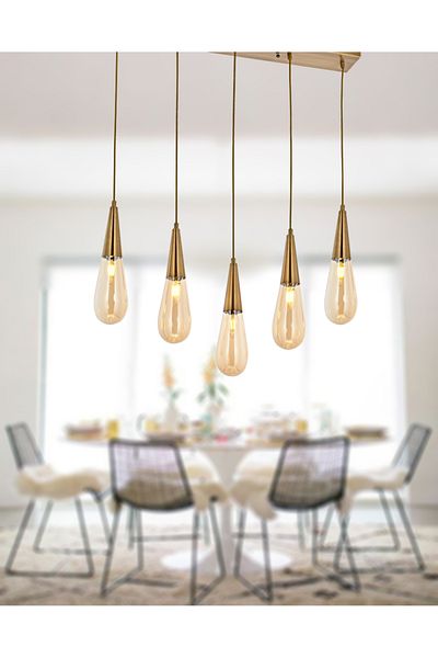 TT AYDINLATMA Tt023-5S-Fullesk Tt Lighting Full Antique Finish 5-Piece Drop Model Row Chandelier