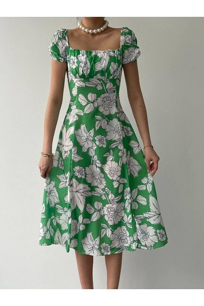 COTTONLAB Square Neck Floral Dress