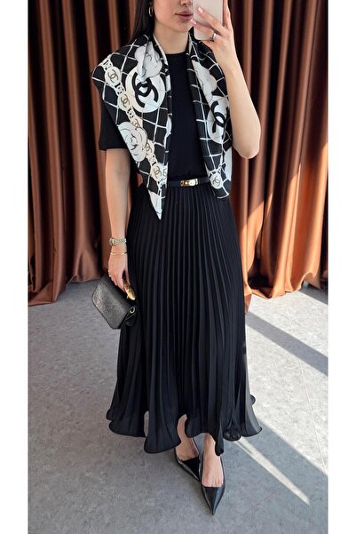 HAZELANNA Πλισέ Μαύρη Φούστα Σιφόν