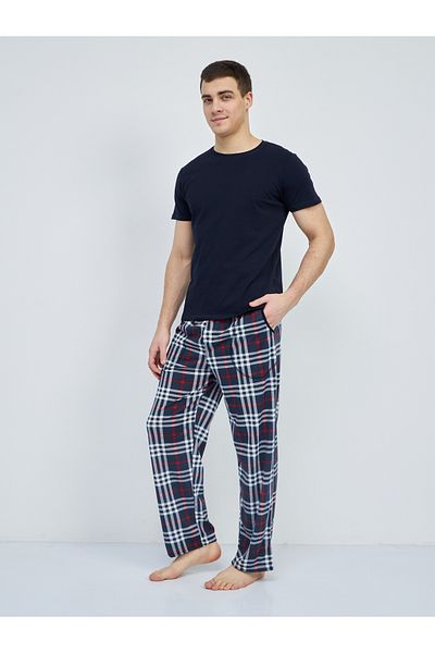 Betimoda Men's Patterned Pocketed Elastic Waist Pajama Bottom Dark Navy