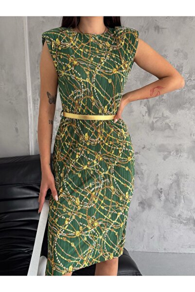 My crasia Kadın Piliseli Kumaş Desenli Vatkalı  Kısa Yazlık Elbise 3082