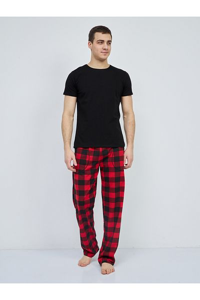 Betimoda Men's Patterned Pocket Elastic Waist Pajama Bottoms Red