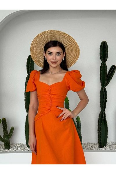 Kokosh moda Rochie cu nasturi cu guler pătrat
