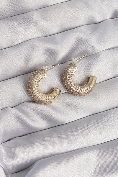 NEZADE STORE Brass Gold Color Zirconia Half Hoop Earrings - Lisinya