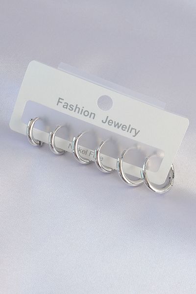LovelymCo Brass Silver Color Oval Earring Set - Lisinya