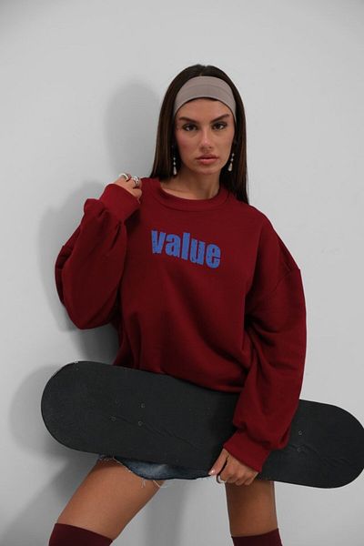trend henna Printed Crew Neck Oversize Sweatshirt