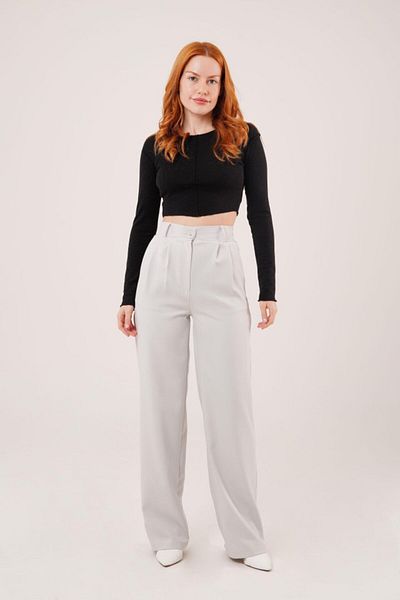 Kokosh moda Πλισέ γκρι παντελόνι με φαρδύ πόδι