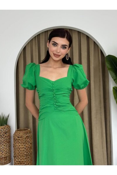 Viyamo Φόρεμα με τετράγωνο γιακά με κουμπιά