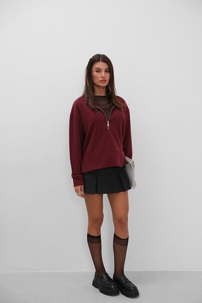 trend henna Sweatshirt with Zipper and Stitching Detail