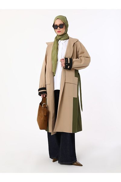 Refka Καμπαρντίνα Color Blocked με λεπτομέρεια μανσέτας - Beige Refka
