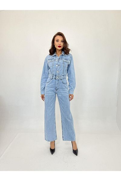 MRA Fashion 6586 Denim Jumpsuit-Blue