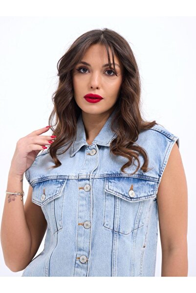 leyla sanat sanata yeni bir bakış açısı Leyla Art a New Perspective on Art 6822 Denim Vest-Light Blue