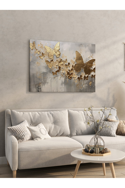Design Art House Modern Tasarım Ev Ofis İşyeri Dekorasyon Çiçek Kelebek Detaylı Kanvas Tablo