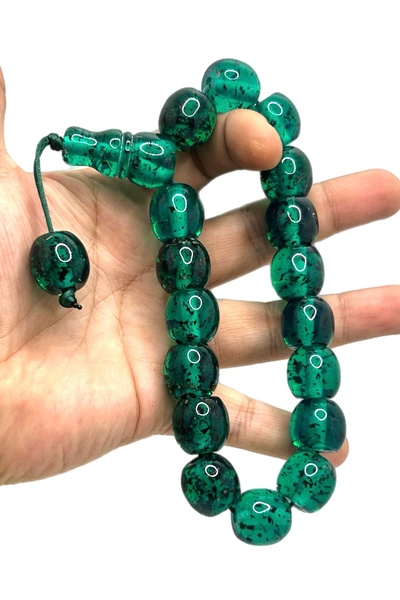 Han Ticarethane Büyük Boy Özel Model Yeşil Renk Efe Maskot Toz Kehribar Tesbih