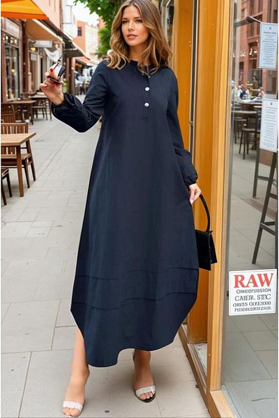 Pasaklı Giyim Rochie de damă din popelin cu mâneci lungi, cu guler, mâneci și fustă pliate 3517300