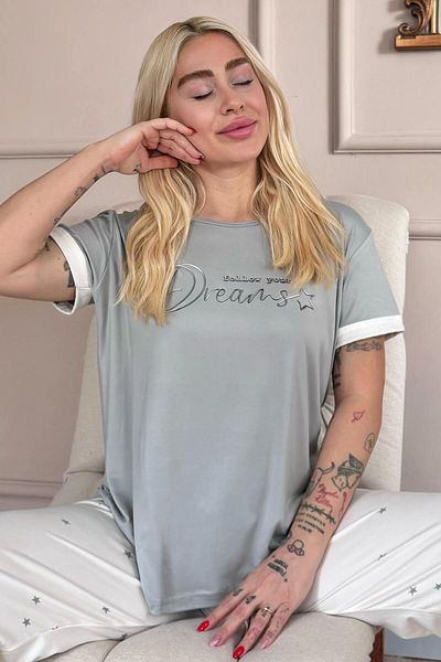 Pijamaevi Σετ γυναικείες πιτζάμες με κοντό μανίκι Cream Dreams με σχέδιο μπαμπού