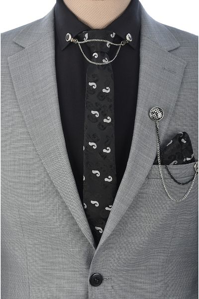 Rizz up Men's Dark Gray Dress 2 Regret Suit on Button Style 4300375