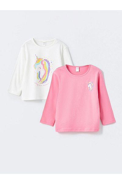 LC Waikiki Σετ μπλούζα για κορίτσια με στάμπα Crew Neck 2 τεμ