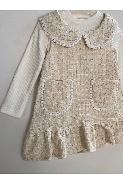 GÜNEŞ KİDS Şanel Fabric Baby Collar Girl Baby 2-Piece Dress Eid