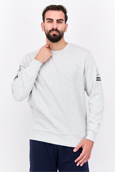 Kangol Men Ribbed Neck Graphic Long Sleeves Sweatshirt, Grey