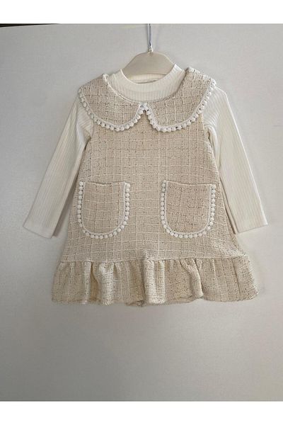 GÜNEŞ KİDS Şanel Fabric Baby Collar Girl Baby 2-Piece Dress Eid