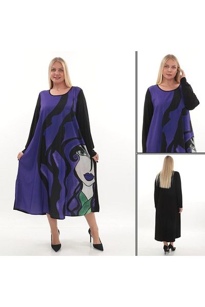 lovedrobe Purple Print Detail Dress - Black 54 Shape