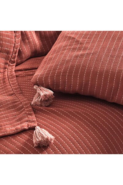 Şaheser Jakarlı Müslin Yatak Örtüsü Çift Kişilik Costa Kiremit