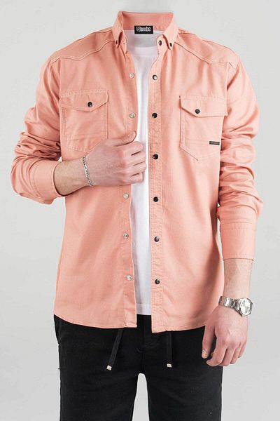 bombe Slim Fit Ανδρικό Τζιν Πουκάμισο Ροζ