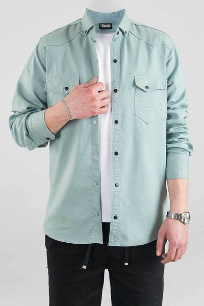 bombe Slim Fit Ανδρικό Τζιν Πουκάμισο Μέντα
