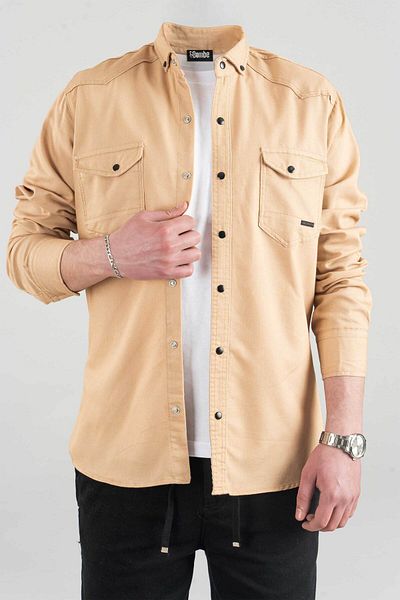 bombe Ανδρικό τζιν μπλουζάκι Slim Fit Μπεζ