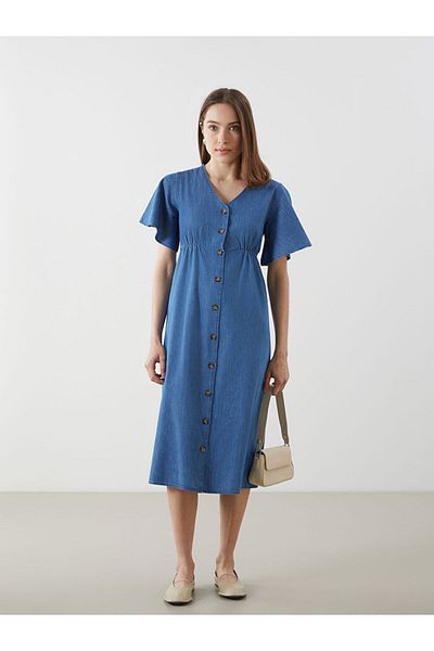 LC Waikiki Rochie de damă din denim cu decolteu în V sezon nou - S5I366Z8