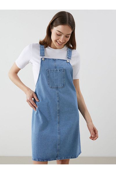 LC Waikiki Lcw Comfort Square Neck Straight Straps Women's Jean Salopet Dress