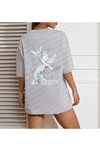 uyguntarz Μπλουζάκι Love And Peace Printed Unisex Oversize
