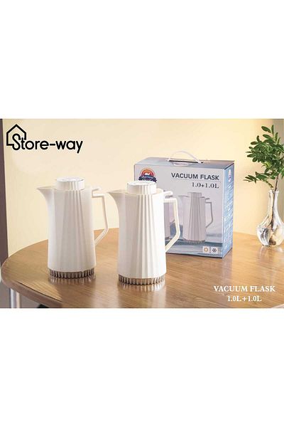 Storeway طقم ترمس شاي وقهوة مفرغة من الهواء سعة 1.0+1.0 لتر