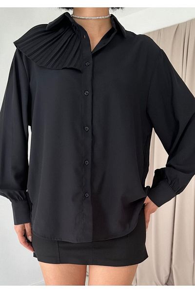 modaserdem Black Pleated Detailed Jesica Shirt