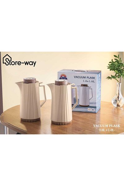 Storeway طقم ترمس شاي وقهوة مفرغة من الهواء سعة 1.0+1.0 لتر
