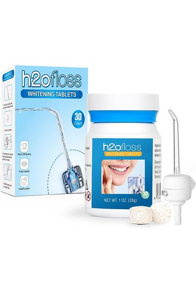 h2ofloss Water Flosser Refill Tablets with Portable Oral Irrigator Dedicated Nozzle (30 Count)