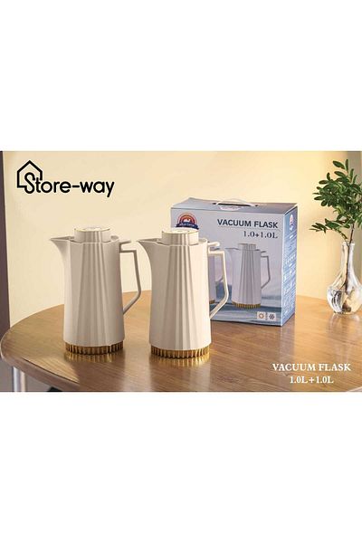 Storeway طقم ترمس شاي وقهوة مفرغة من الهواء سعة 1.0+1.0 لتر
