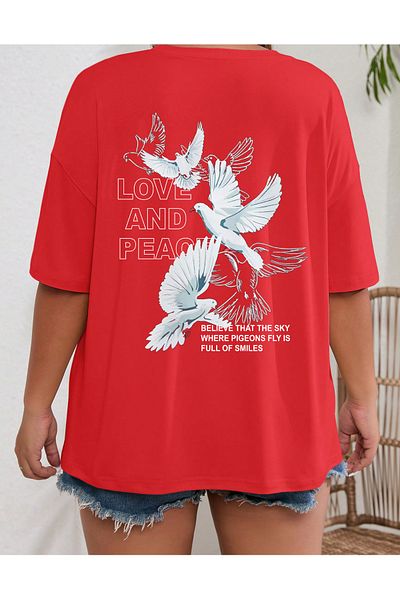uyguntarz Μπλουζάκι Love And Peace Printed Unisex Oversize