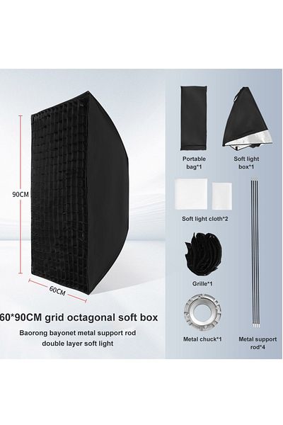 glanfen Rectangular Softbox, 60x90cm Quick-Setup with Diffusers, Compatible with Bowens Mount